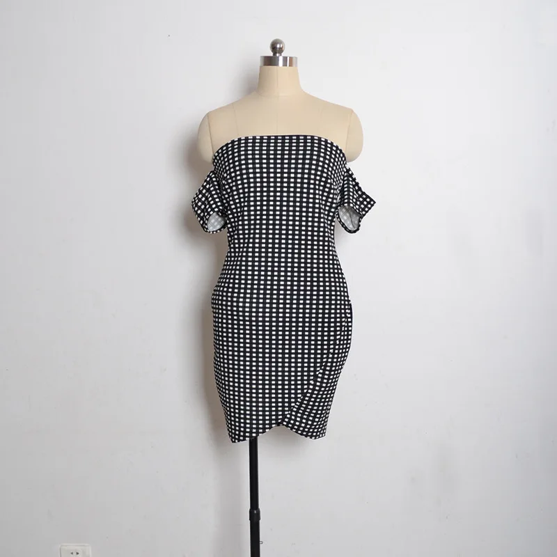 

Danjeaner New Arrival Sexy Slash Neck Backless Plaid Dress Wpmen Summer Irregular Beach Dress with Bow Plus Size Bandage Dress