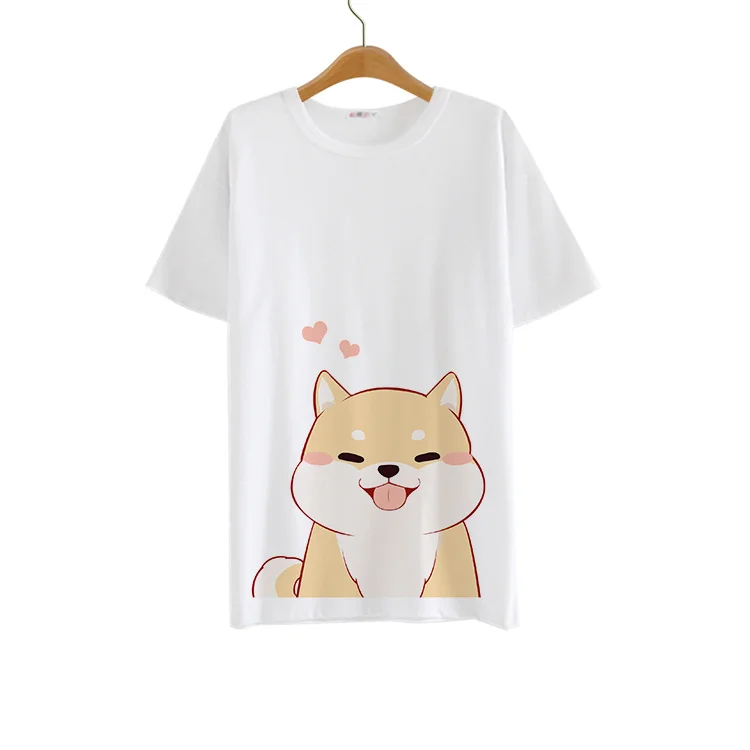 Летняя японская женская футболка с рисунком из мультфильма doge Повседневная