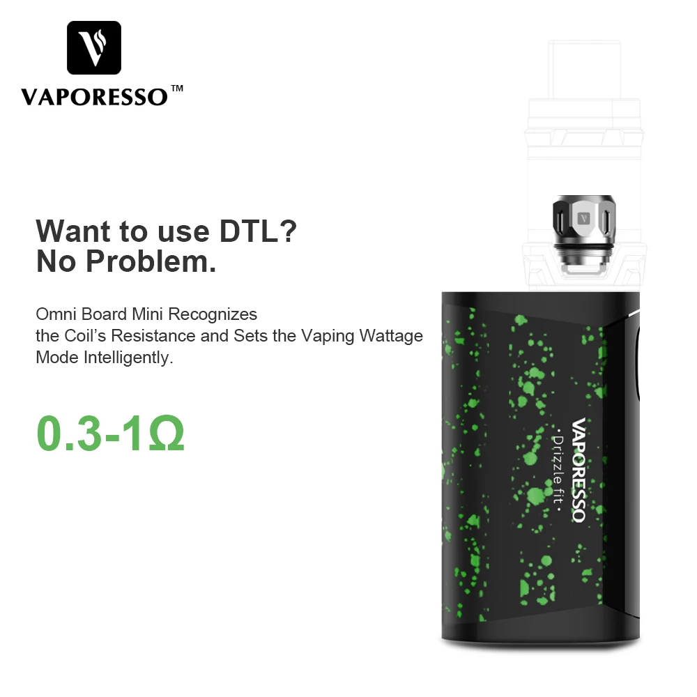 Vaporesso Drizzle Fit Starter Vape Kit 40 Вт коробка мод 1400 мАч встроенный аккумулятор с 1 8 мл бак и