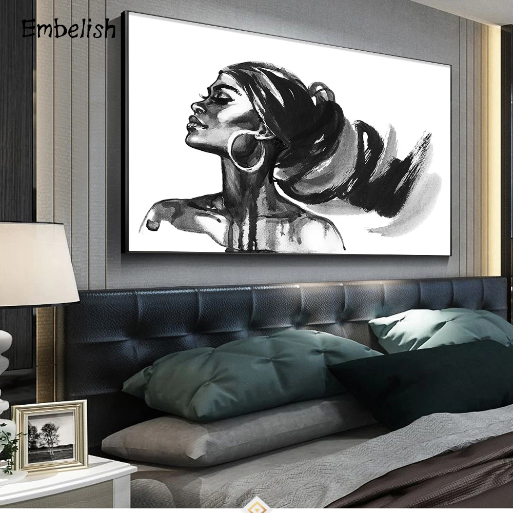 

Embelish Beauty African Woman Fashion Portrait Pictures For Living Room Home Decor Watercolor Girl Wall Posters Canvas Painting