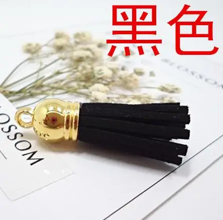 black gold 20 шт./партия, 38 мм, замша, кисточки, очаровательные разноцветные, искусственная замша, кожа, кисточка с серебряной крышкой CCB для DIY ювелирных изделий, поставщик - Цвет: black gold