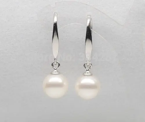 

Women Gift word Love Free shipping Beautful 9-10mm white AAA+ Round pearl earringsLuxury Ms. girl Wedding