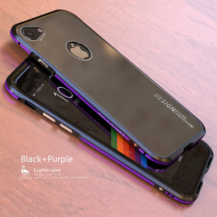 LUPHIE чехол для iPhone 8 Plus чехол Роскошный тонкий металлический алюминиевый каркас жесткий пластиковый защитный чехол для телефона iPhone 8 задняя крышка - Цвет: Black and Purple