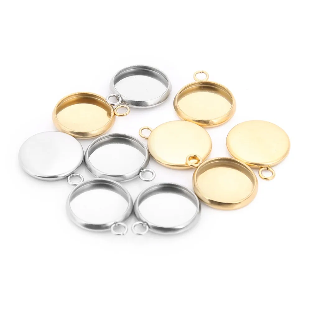 

Sauvoo 10pcs Stainless Steel Pendant Cabochon Base Gold Silver Tone 8-25mm Round Blank Bezel Pendant Trays DIY Jewelry Findings
