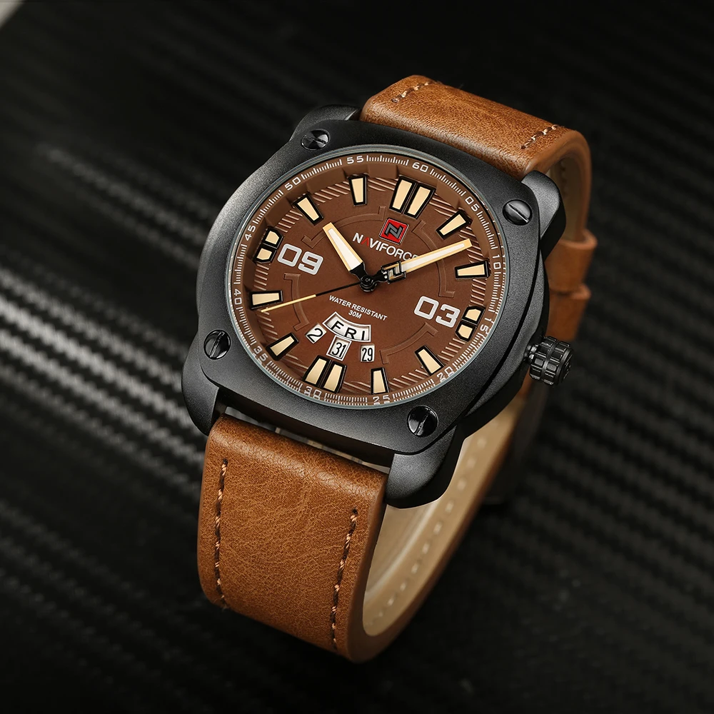 Naviforce оригинальный Элитный бренд Спорт Кварцевые часы Для мужчин кожа армии