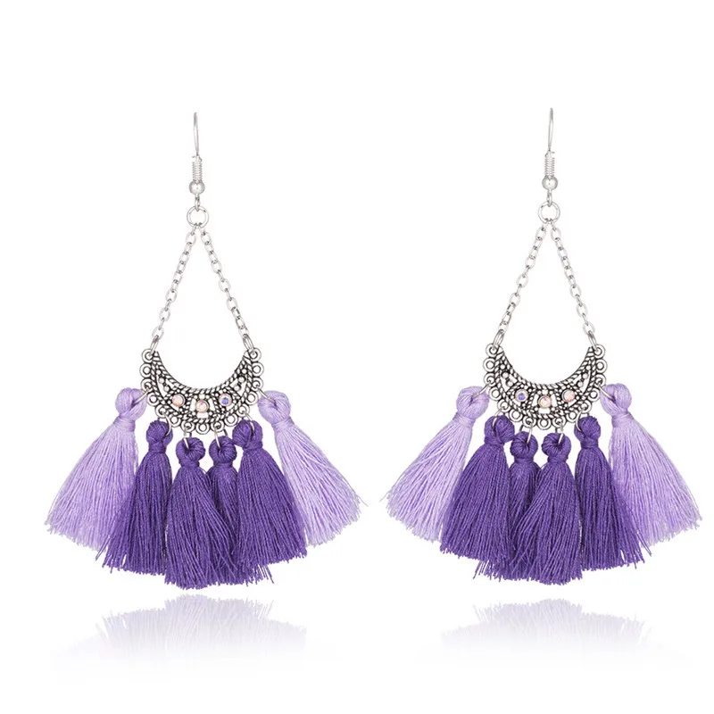 E020274B Серьги с кисточками для женщин Bohemia Boho Vintage Water Drop Серьги Женские ювелирные изделия Симпатичные хрустальные серьги с бахромой - Окраска металла: E020274B