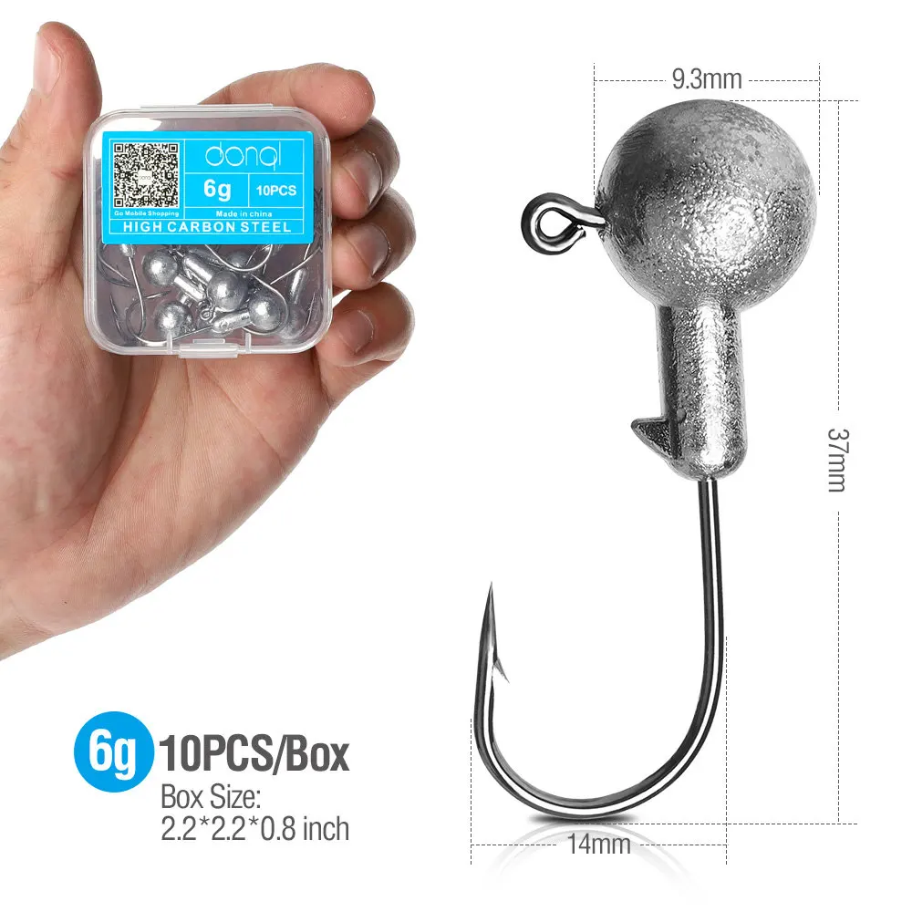 6g DONQL 10 шт./кор. Lead Jig Head рыболовный крючок 1-20 г кривошипно Jig Head крючок для карпа, приманки для рыбалки, мягкие, червь рыболовные снасти аксессуары - Цвет: 6g