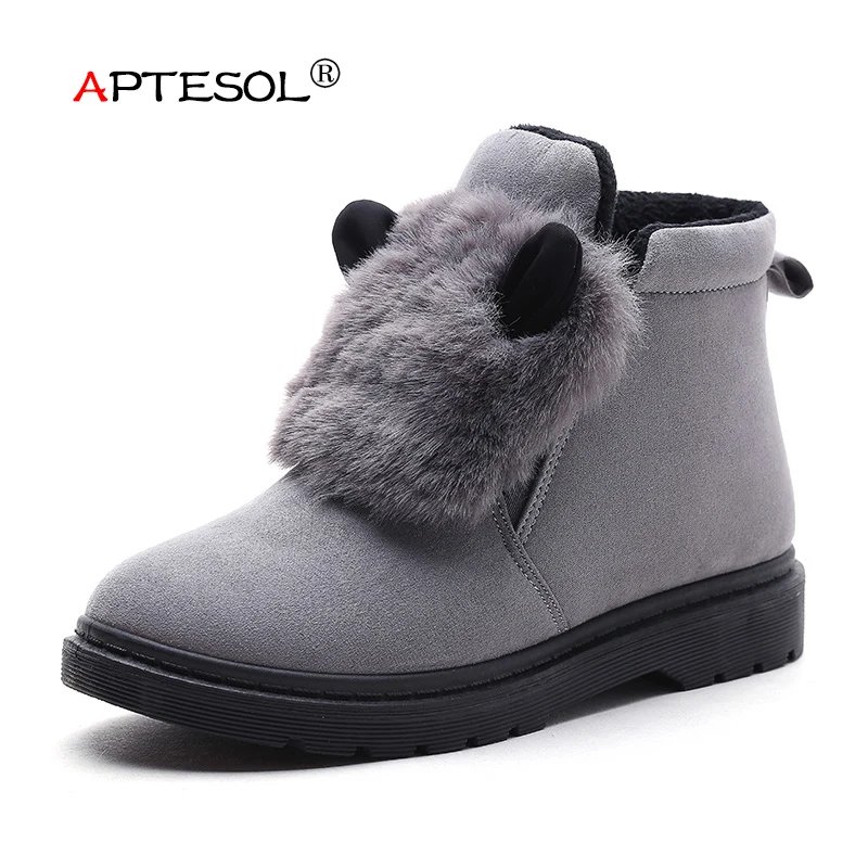 APTESOL Для женщин модные милые теплые зимние сапоги из флока Новое поступление: