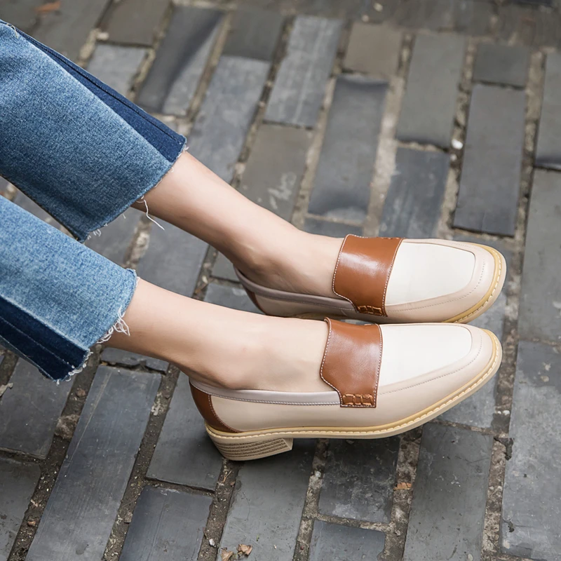 

Women Shoes Slip on Fashion Round Toe Retro Ladies Loafers Female Casual Shoes Genuine Leather Woman's All Season Flat Shoes