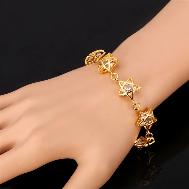 U7 Звезда браслеты для женщин ювелирные изделия позолоченные блестящий цирконий