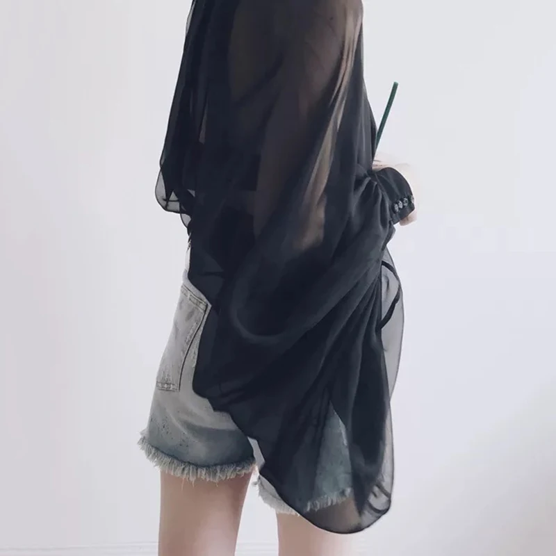 GALCAUR Сексуальная шифоновая рубашка для женщин с воротником-стойкой и