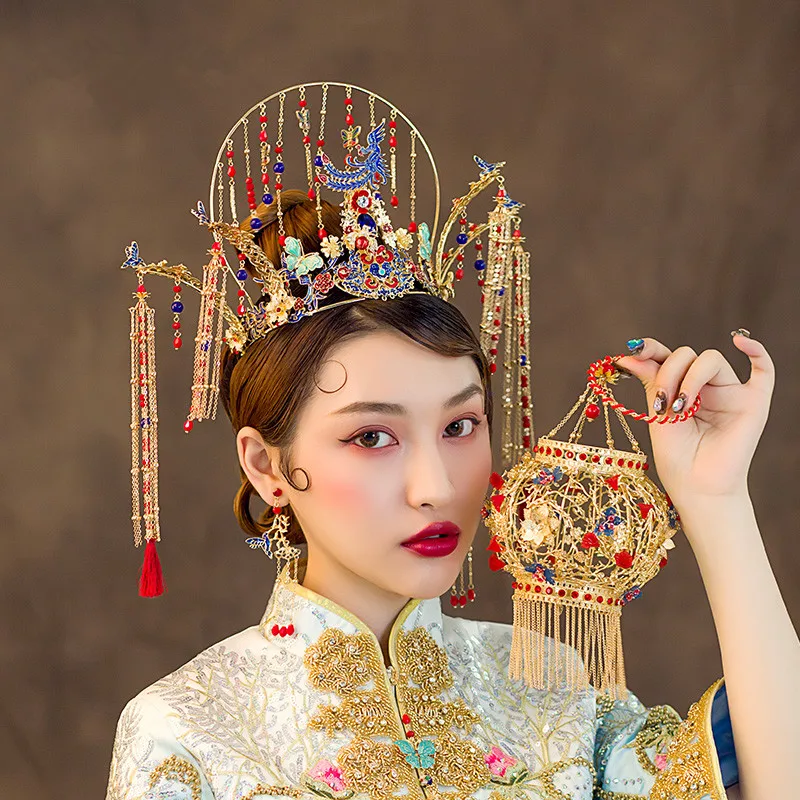 Роскошные китайские свадебные шпильки jaevini с Фениксом золотые кисточки корона