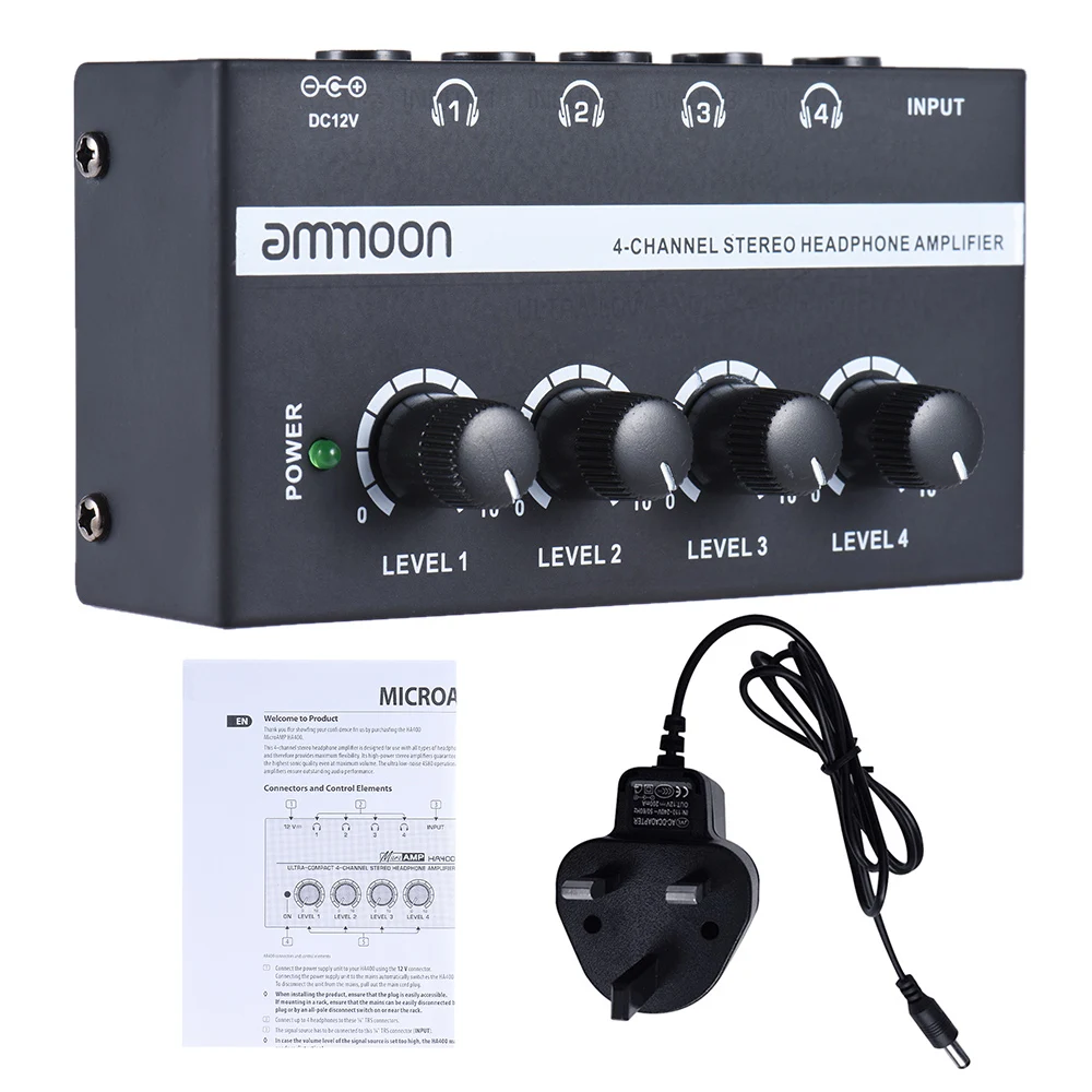 Ammoon HA400 ультра компактный 4 канальный мини аудио стерео усилитель для наушников с