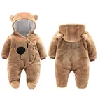 Одежда для новорожденных девочек 0-3 месяцев, зимние толстые теплые детские хлопковые комбинезоны с мультяшным медведем, одежда для маленьких мальчиков