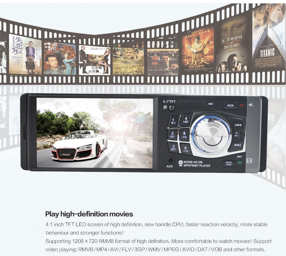 LTB FM 4,1 дюймов 1 Din MP3 плейер автомобиля автомагнитола аудио стерео 4012B USB SD AUX FM Bluetooth магнитола станции заднего вида камера Дистанционное управление