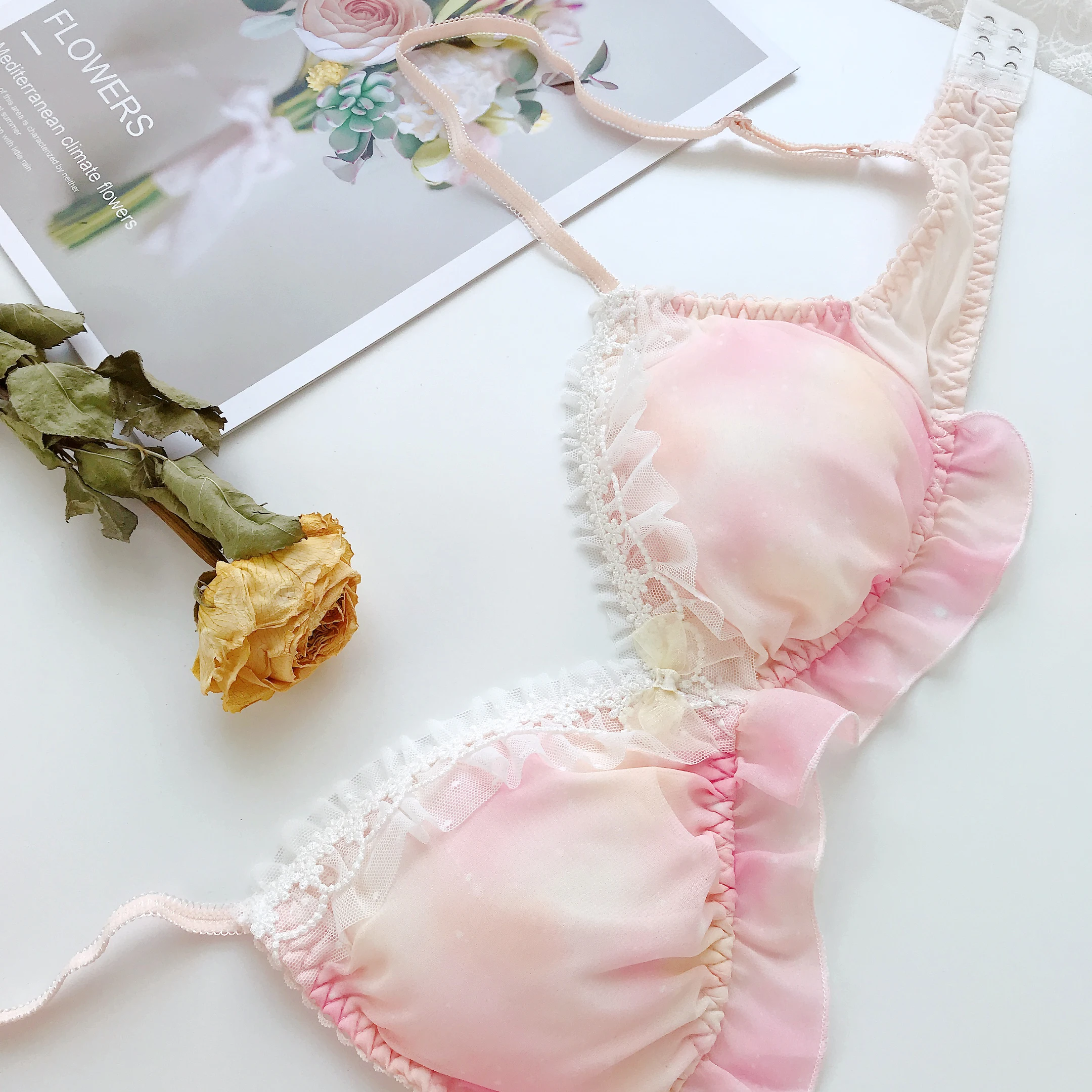 Комплект нижнего белья из шифона с бантом и рюшами нижнее белье в японском стиле