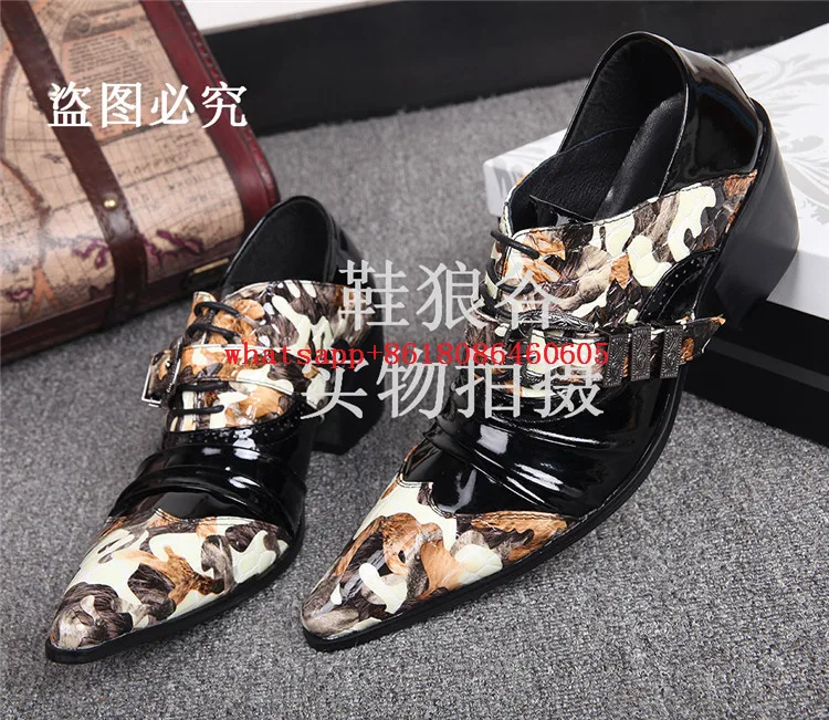 Мужские лакированные кожаные туфли Choudory черные на высоком каблуке итальянская