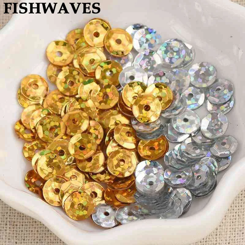 

FISHWAVES 25g(2100pcs) Paillette Gold / Silver 6mm Laser Flat Round Cup Loose Sequin Sewing Garment DIY Decoration Wedding Craft
