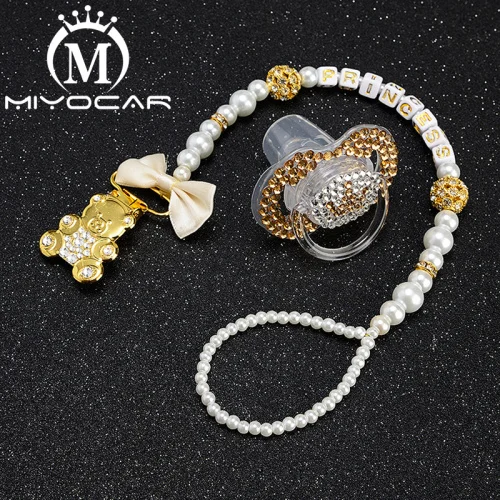 MIYOCAR, любое имя, элегантная, роскошная, шикарная, с медведем, соска, клипса, держатель для сосок, с блестящей золотой короной, шикарная соска, SP016 - Цвет: clip with 6 to 18m