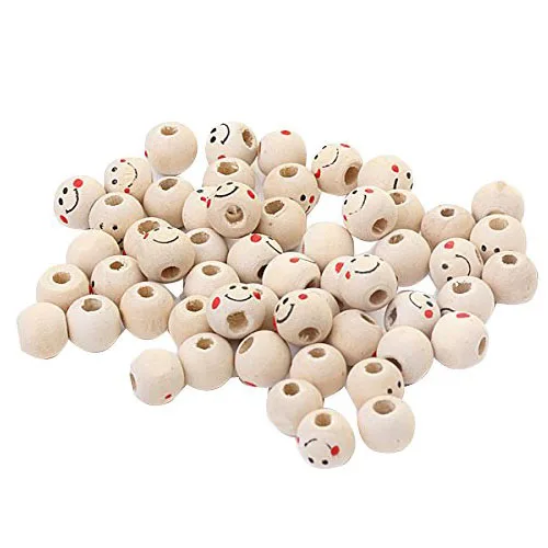 Деревянные круглые бусины со смайликом 40 шт. 10 мм|loose beads|beads 10mmwood round |