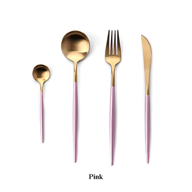 Pink-Golden 4 шт./компл. Нержавеющая сталь наборы столовых приборов обеденные столовые приборы кухонные принадлежности, ложки, вилки, faltware Творческий Кухня прибор - Цвет: Pink-Golden