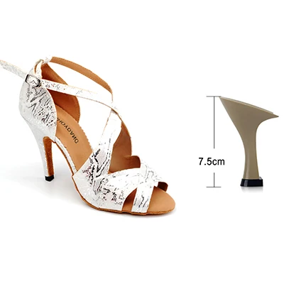 White 7.5cm SHOYDANC zapatos de baile latino mujer Женская танцевальная обувь Латинская Сальса Бальные Танцевальные Туфли белый/черный фланелевый танцевальные сандалии - Цвет: White 7.5cm
