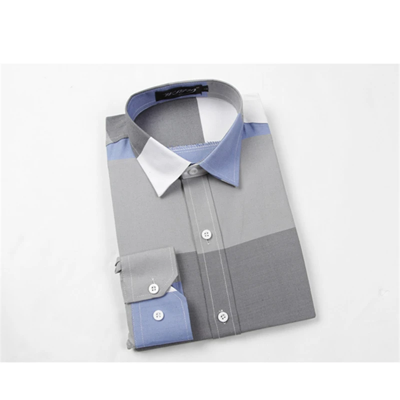 

Рубашка мужская приталенная с длинным рукавом, модная сорочка контрастных цветов, в полоску, в стиле пэчворк, повседневная