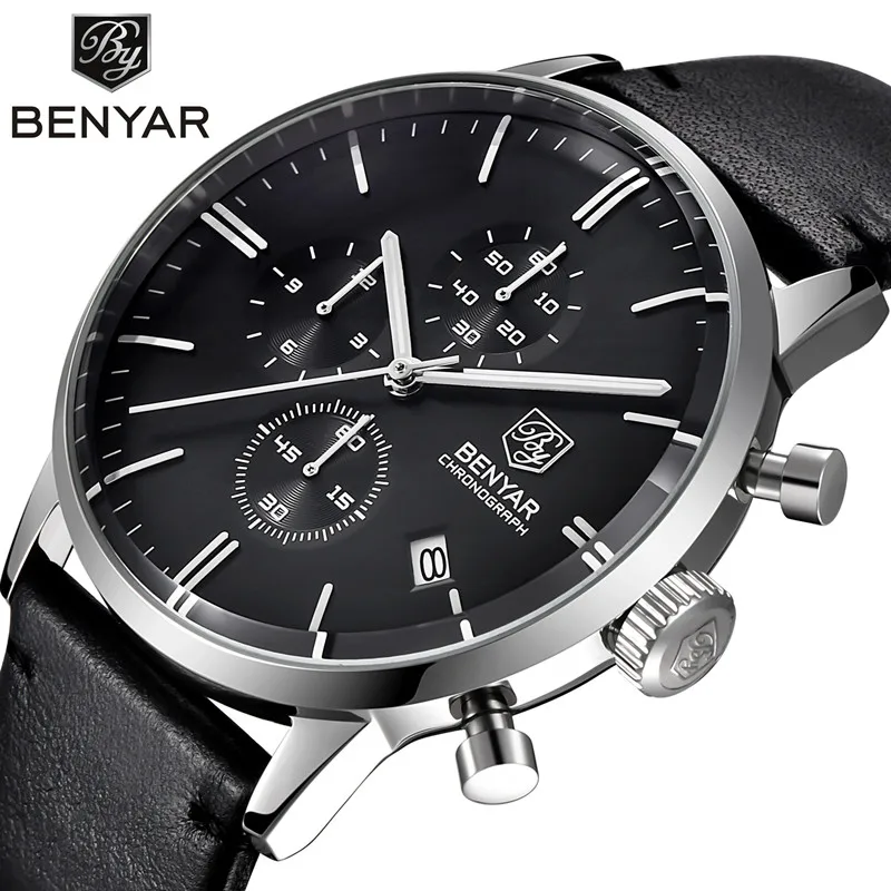 Relogio Masculino Benyar Quartz Watch Men 2022 Top Brand Luxury Leather Mens Watches Fashion Casual Sport Clock Men Wristwatches