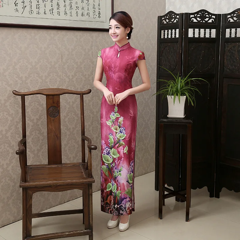Длинные Модальные Сексуальная Cheongsam 2017 Весна Лето Ретро Slim Fit Мода Улучшение