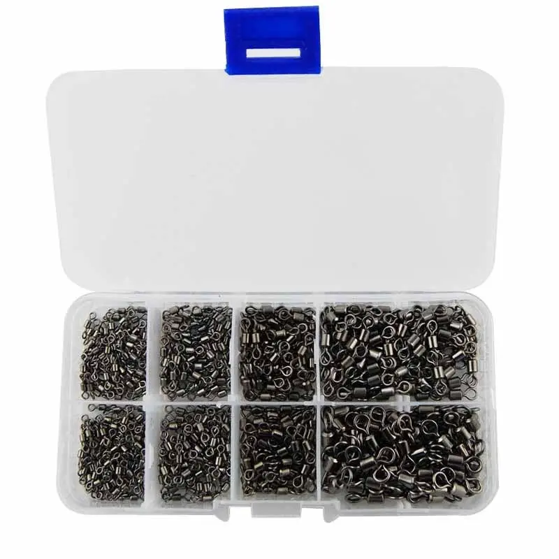 

500pcs/lot Rolling Fishing Swivels With Solid Ring Brass Black Nickle Fishing Line Hook Connector Set With Box