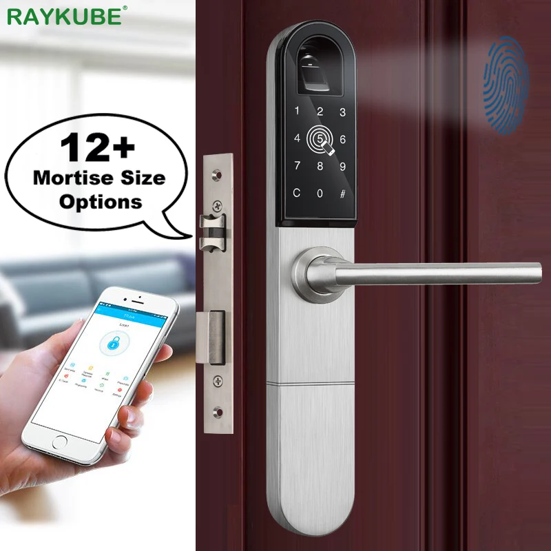 RAYKUBE Bluetooth дверной замок со сканером отпечатка пальцев Концевая фреза для вырезания гнезд Wi Fi TT с помощью