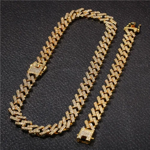 Necklace Bracelet 1 В стиле «хип-хоп» 15 мм Bling льдом с украшением в виде кристаллов в Кубинском стиле ограненные Стразы Майами Циркон Для мужчин с кулонами браслет для Для мужчин ювелирные изделия 8/16/18/20/24in - Окраска металла: Necklace Bracelet 1