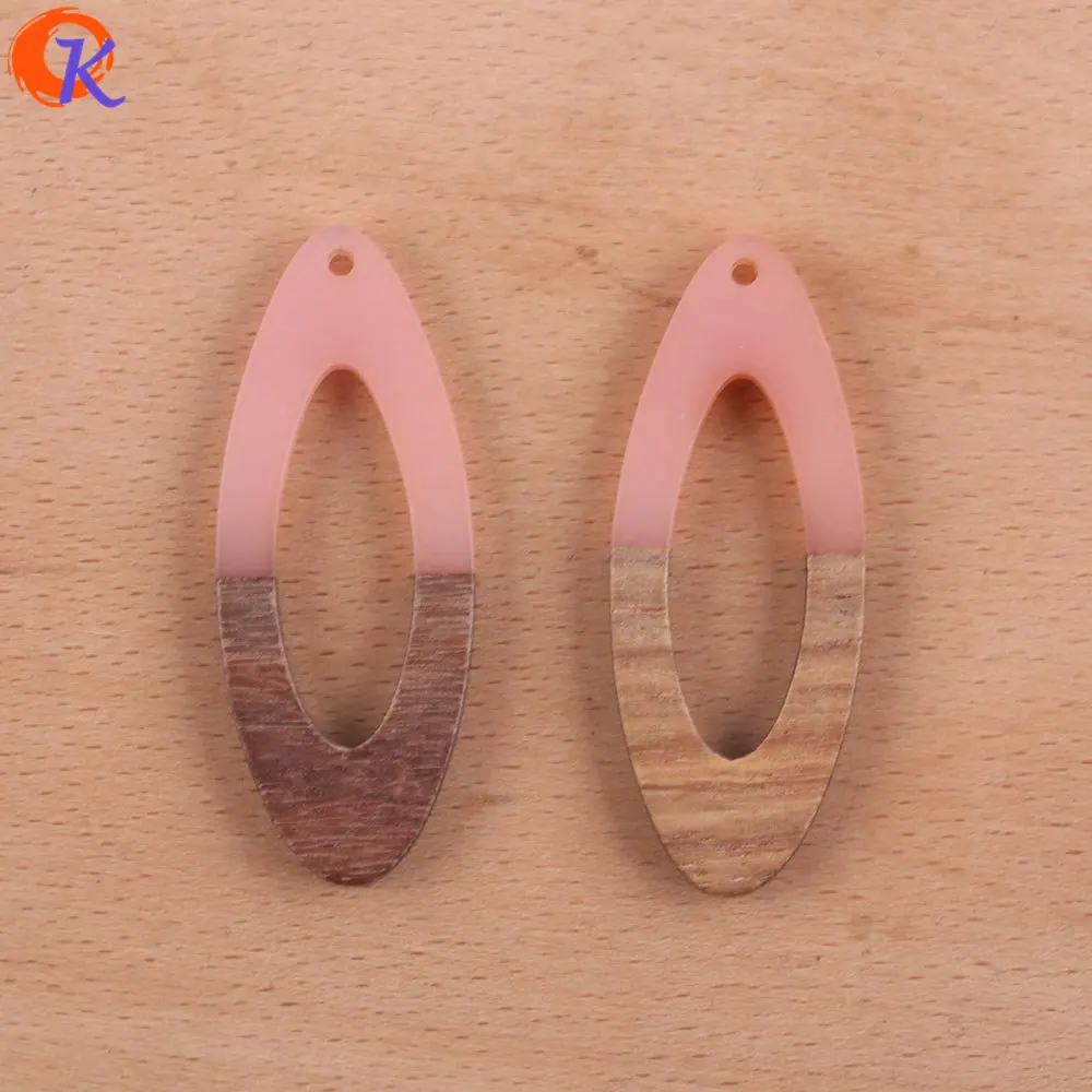 Pink Сердечный дизайн 30 шт 19*49 мм аксессуары для ювелирных изделий/DIY Изготовление сережек/натуральное дерево и смола/Овальная форма/ручная работа/фурнитура для сережек - Цвет: Pink