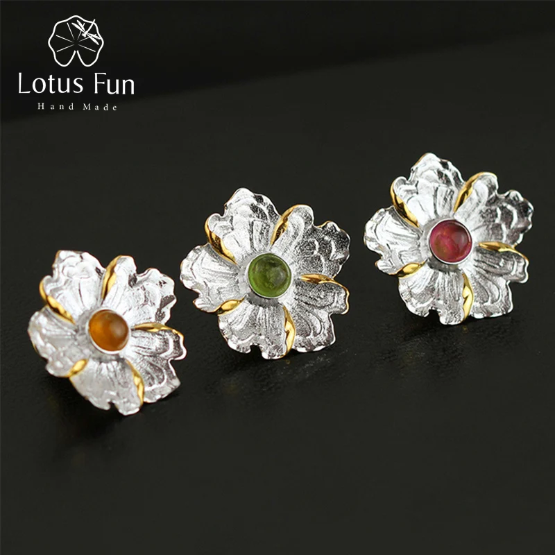 Lotus Fun реальные стерлингового серебра 925 натуральный турмалин дизайнер ручной Fine