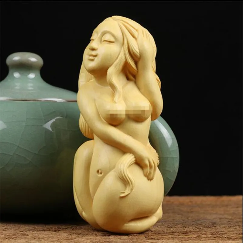 WSHYUFEI Boxwood резьба по дереву ручная ремесло дерево креативная женщина|Статуи и