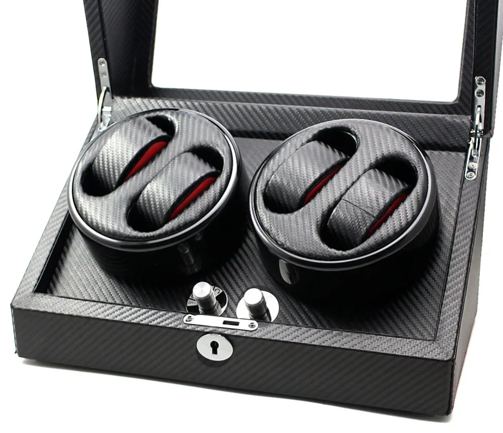 Верхний бесшумный двигатель 4 + 0 автоматическая намотка для часов из углеродного волокна Черная|watch winder|automatic