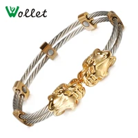 wollet jewelry gold dragon head magnetic stainless steel bracelet bangle for women men double row white wire