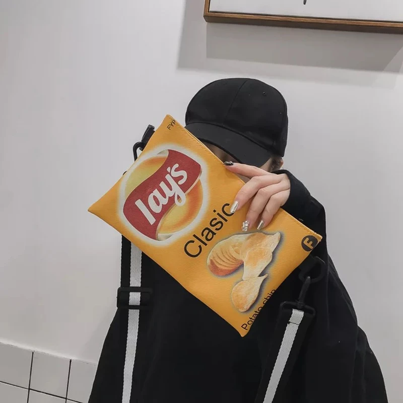 IMIDO Potato chip packet сумки через плечо желтый и зеленый Ins популярный товар Персонализированная забавная сумка на плечо