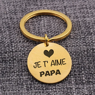 gold Je T'aime папа французский язык День отца брелок Porte Clef папа Подарочная бирка для ключей с вышивкой на заказ подарок Keepsake отец сувенир Brelok - Цвет: gold