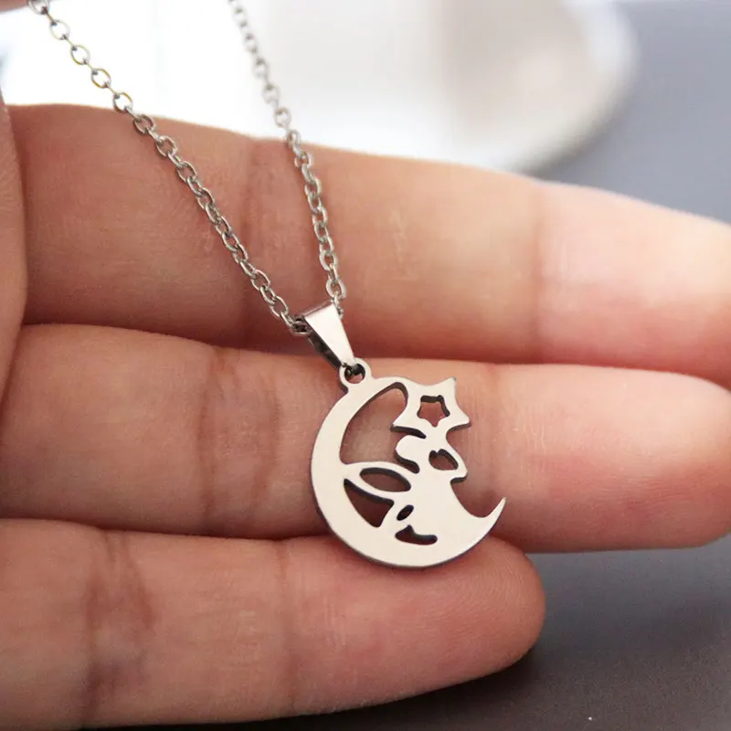 1pc Little Fairy With Star Moon Stainless Steel Necklace Fashion Figure Pendants Necklaces Women Kids Christmas Gift Jewelry | Украшения и