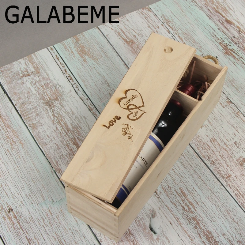 Galabeme деревянная винная коробка на заказ с датой и кольцом свадебный подарок | Дом