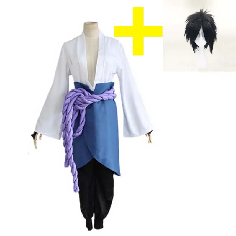 Costume Add Wig Uchiha Sasuke/карнавальный костюм аниме Наруто, одежда третьего поколения, вечерние костюмы на Хэллоуин(Блейзер+ брюки+ поясная веревка+ наручник - Цвет: Costume Add Wig