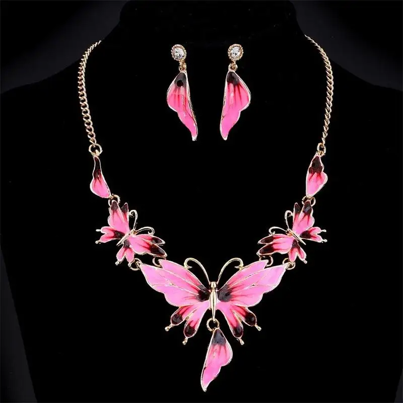 Женский винтажный комплект ювелирных изделий MINHIN ожерелье с розовой бабочкой