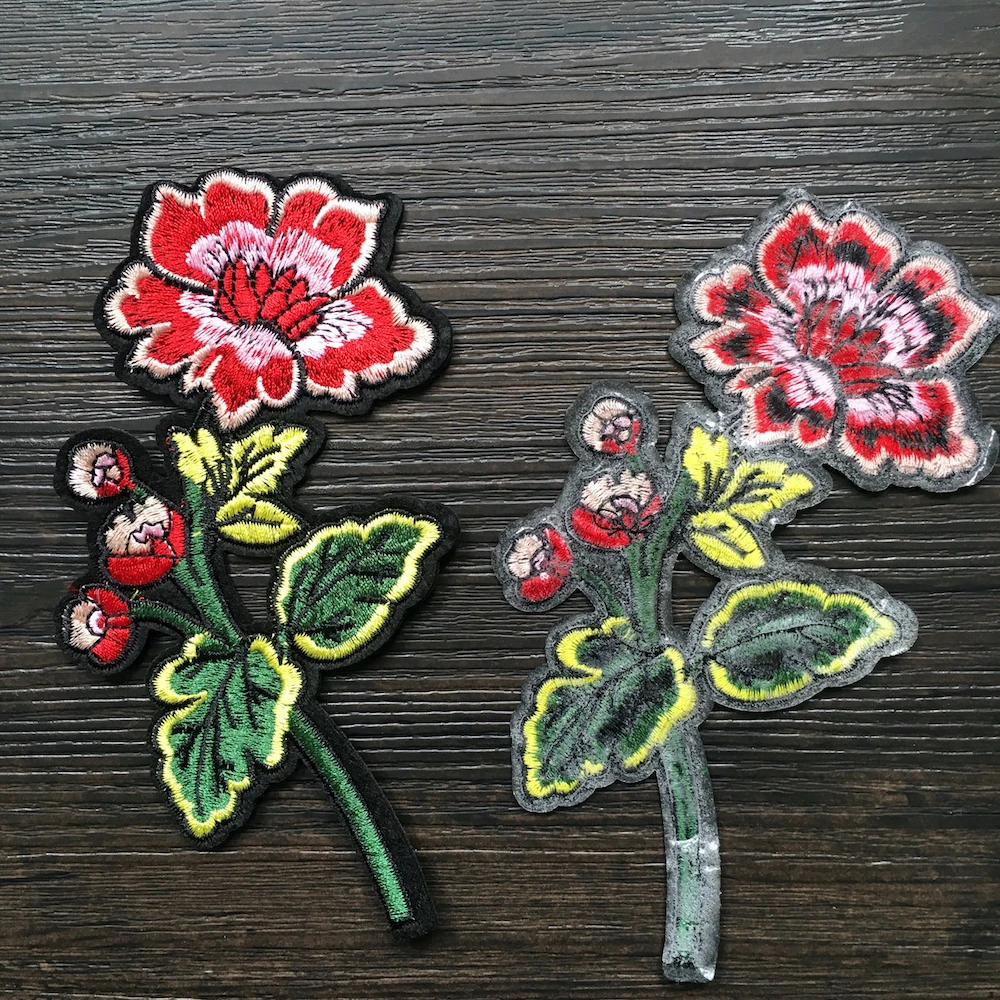 1Pair Red Flowers Embroidered Applique Patches Iron on for Clothes DIY Party Christmas Decoration Patch Sticker LSHB500 | Дом и сад