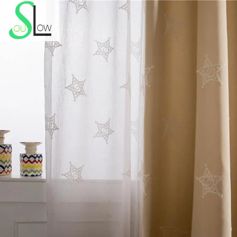 Штора с вышивкой Slow Soul синяя бежевая штора современный минималистичный s star для