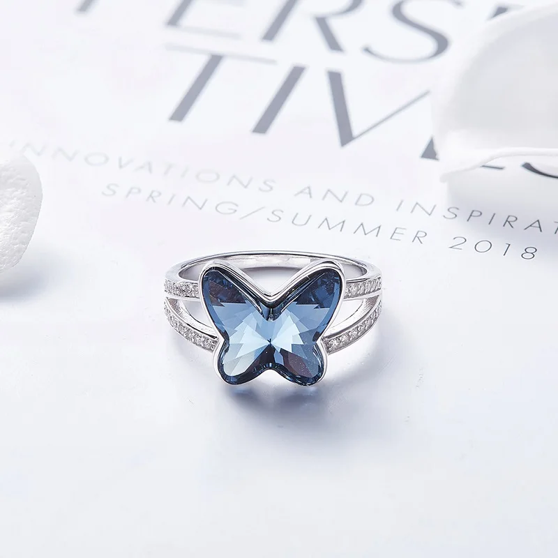 CDE 925 серебряное кольцо, украшенное кристаллами от Swarovski, женские кольца, модное Ювелирное кольцо с бабочкой, хорошее ювелирное изделие, очаровательные подарки