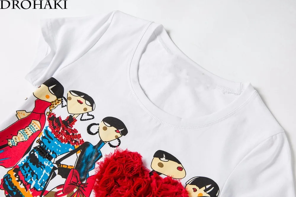 DROHAKI Graphic Tees женская одежда 2017 Повседневная футболка с принтом Футболка коротким