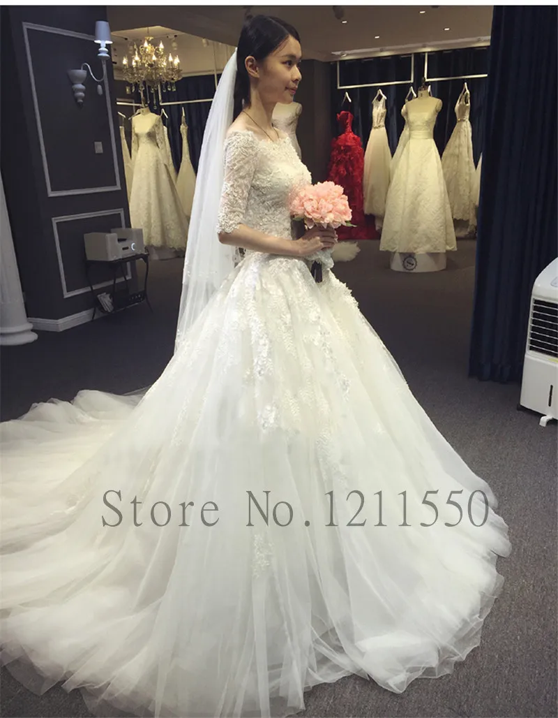 Elegant A Line Lace Wedding Dresses 2019 Custom Made Half Sleeves Sequins Vintage Bridal Vestido De Noiva IZ395 | Свадьбы и