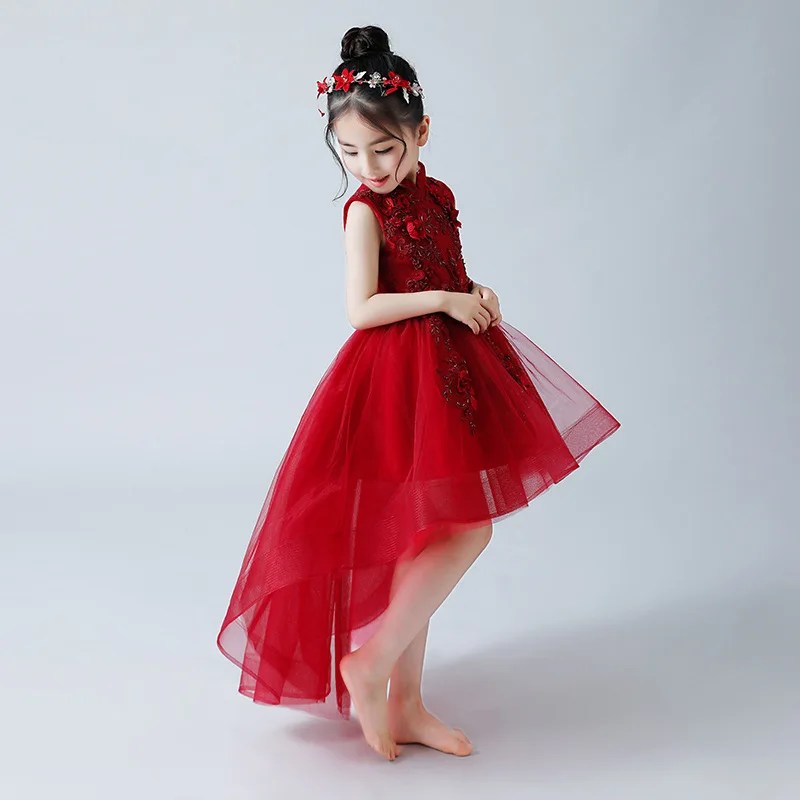 2019 Elegant Red Girl Princess Dinner Party Beauty Embroidery Dress Dance Performance Princess's First Ball | Свадьбы и