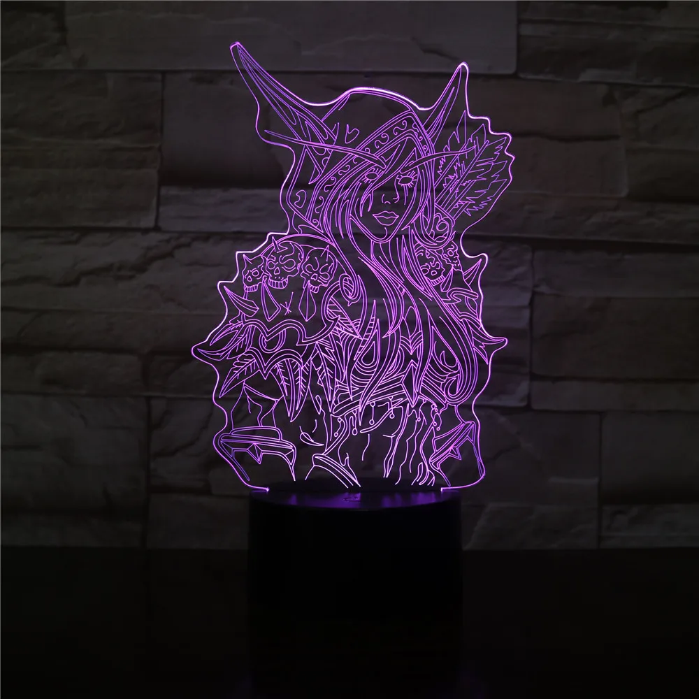 Sylvanas Windrunner Wow 3D Светодиодная лампа World Of Warcraft детский Ночной светильник